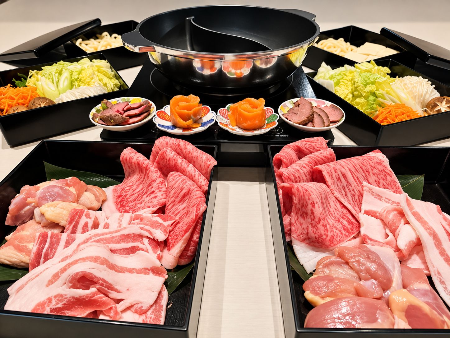 部屋食で囲む山梨ブランド肉3種のしゃぶしゃぶ