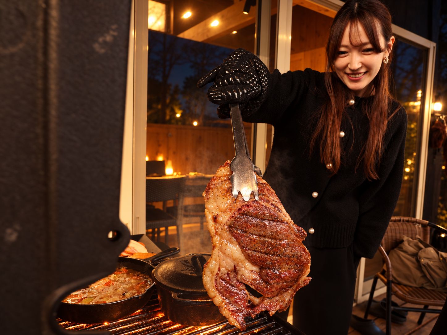 グリルで焼くチバザビーフと海鮮のBBQ
