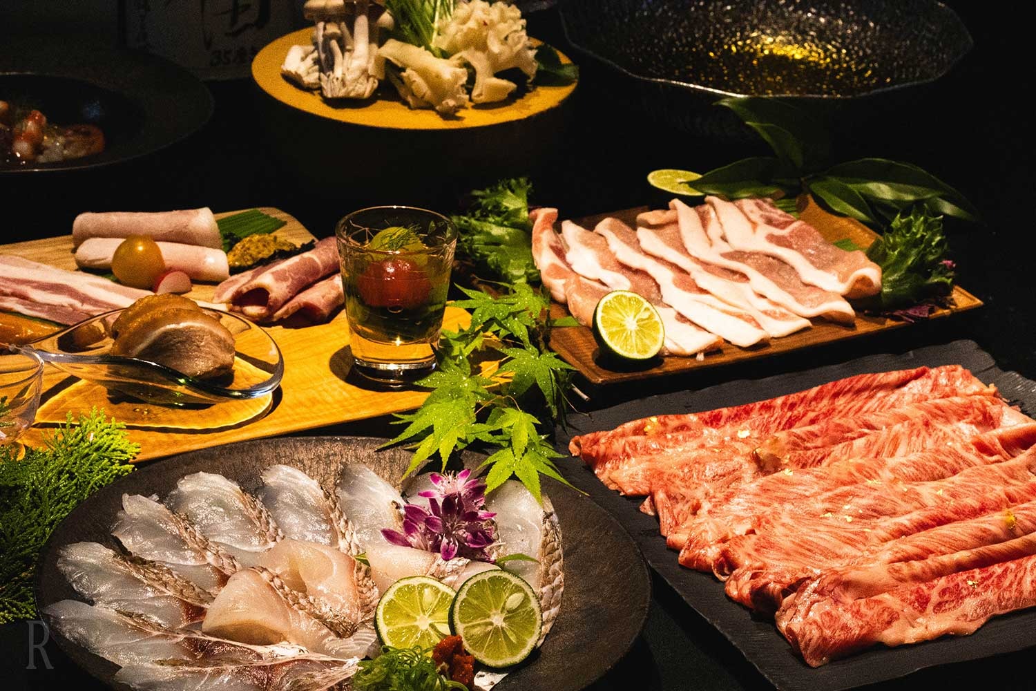 常陸牛とローズポーク、地魚のしゃぶしゃぶ食材