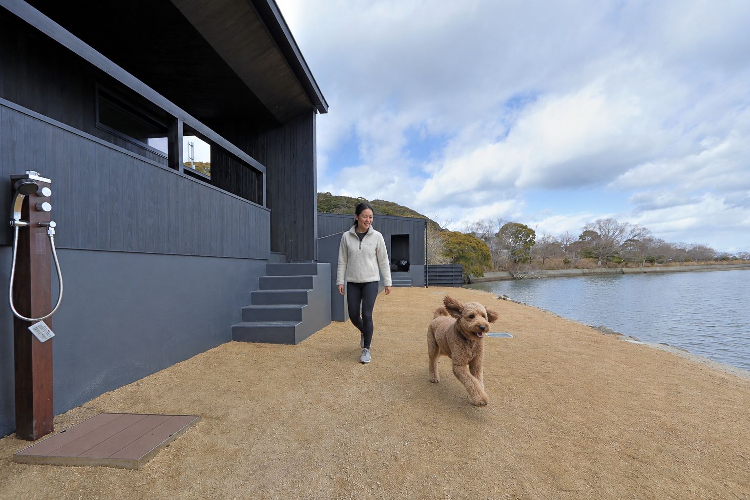 海沿いのドッグランを走る愛犬